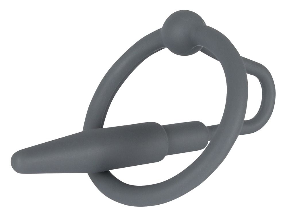 Серый уретральный плаг с силиконовым кольцом под головку Penis Plug