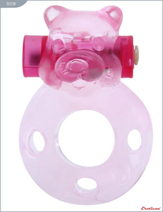 Розовое эрекционное кольцо «Медвежонок» с мини-вибратором